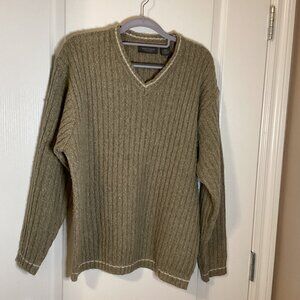 Van Heusen Men's Acrylic Knit Sweater V-Neck Pullover Size M Brown Chunky